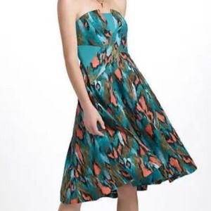 ANTHROPOLOGIE Girls From Savoy Teal Printed Strapless Dress